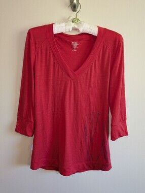 Icebreaker Orange/Coral V-Neck 3/4 Length Sleeve Tee